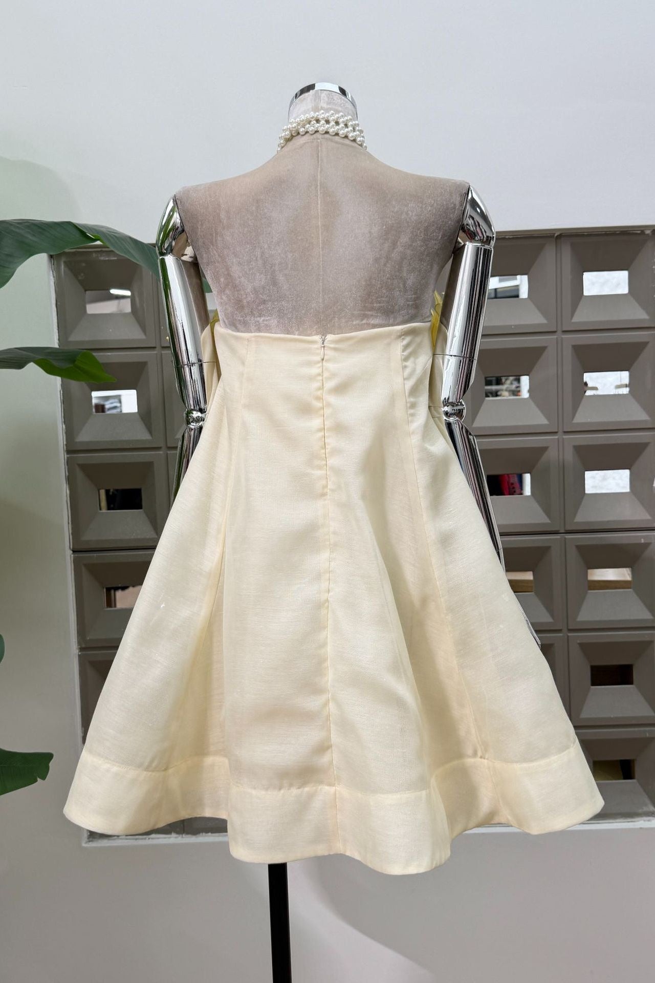 SABRINA OFF-SHOULDER YELLOW 3D FLORAL MINI DRESS