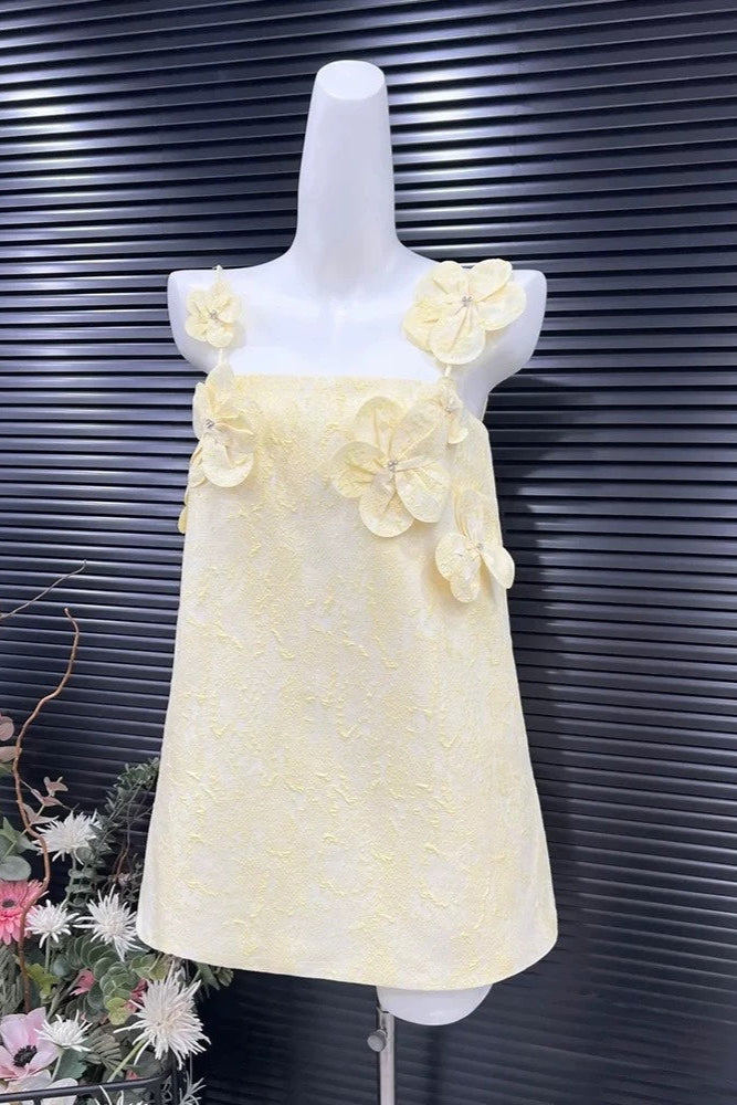 TRACY FLORAL JACQUARD MINI DRESS YELLOW PARTY