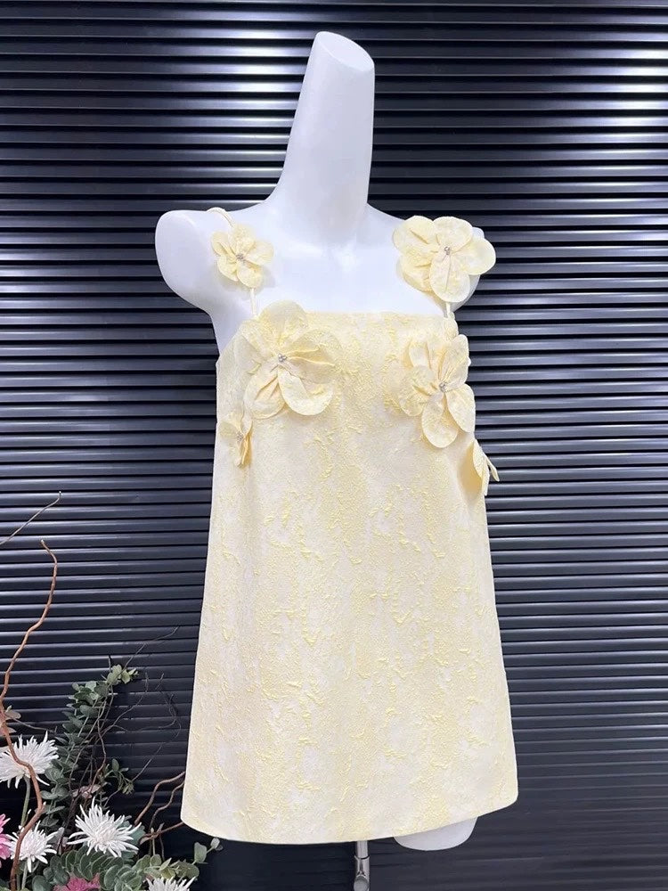 TRACY FLORAL JACQUARD MINI DRESS YELLOW PARTY