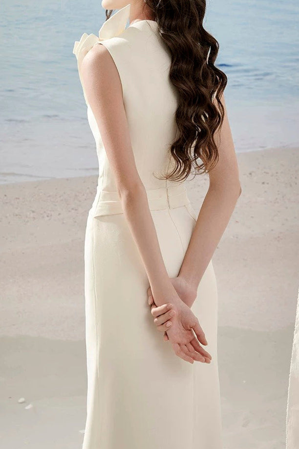 ALANI FLOWER SLIM SPLIT MIDI DRESS APRICOT