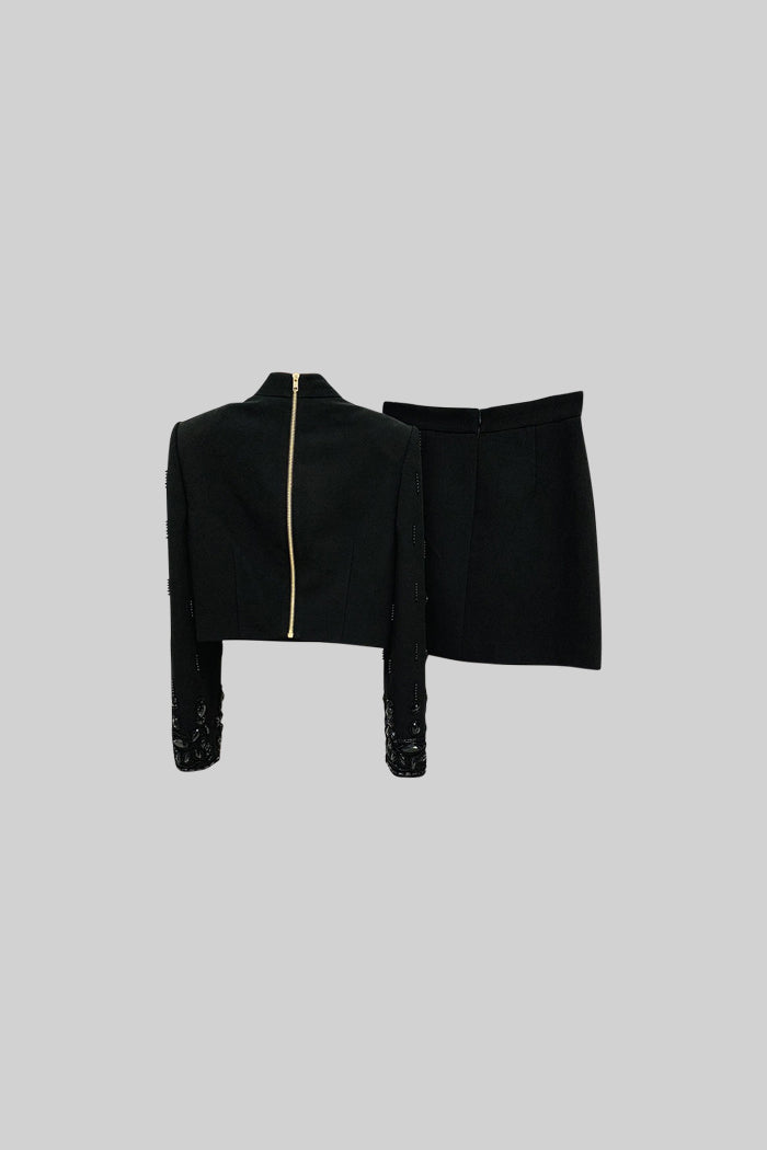 SEQUIN DIAMOND CO-ORD SET MINI SKIRT BLACK PARTY