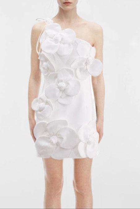 WHITE FLORAL HALTER MINI DRESS FOR WEDDING GUEST