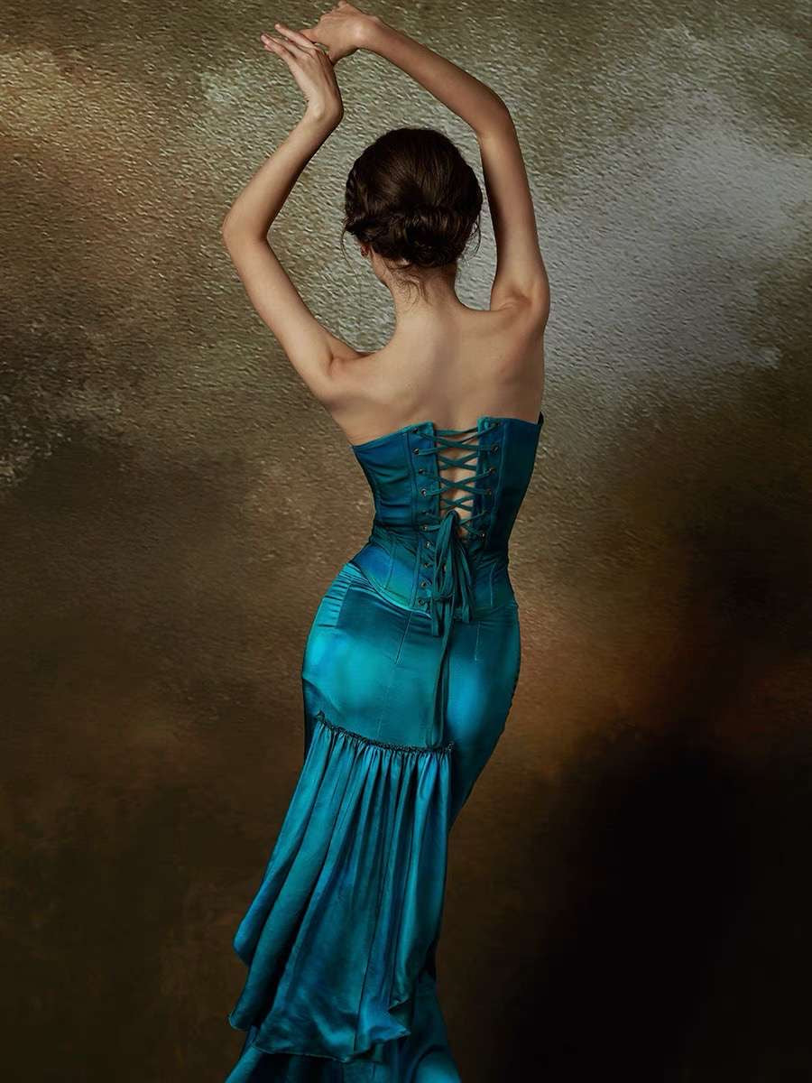 EMELINE BLUE CORSET & LONG SKIRT FORMAL SET