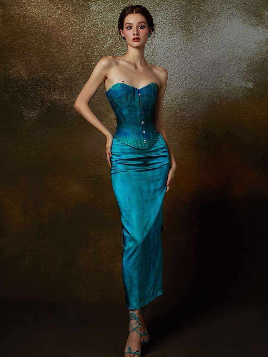 EMELINE BLUE CORSET & LONG SKIRT FORMAL SET