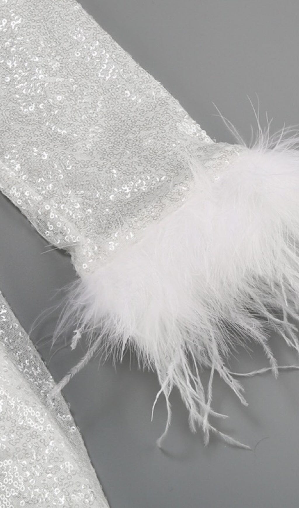 SEQUIN FEATHER WHITE MINI DRESS FOR PARTY