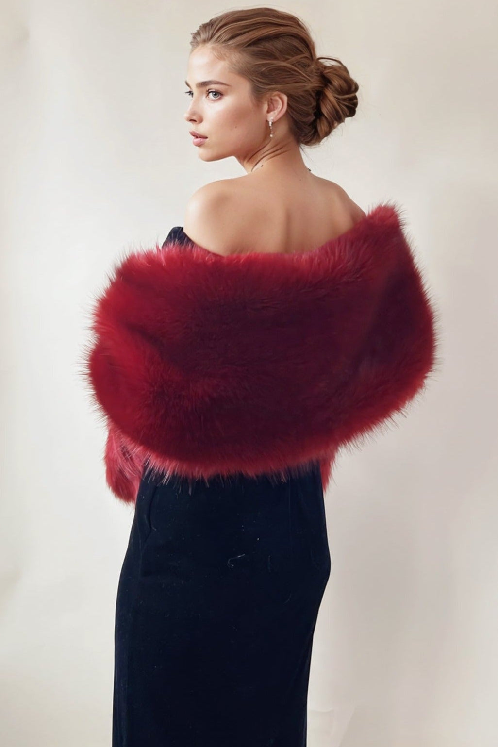 HULDA WINE RED FUR SHAWL - EVENING WRAP