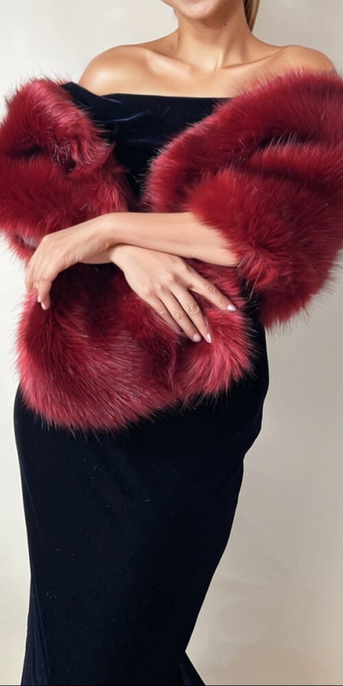 hulda Fur Shawl in wine red