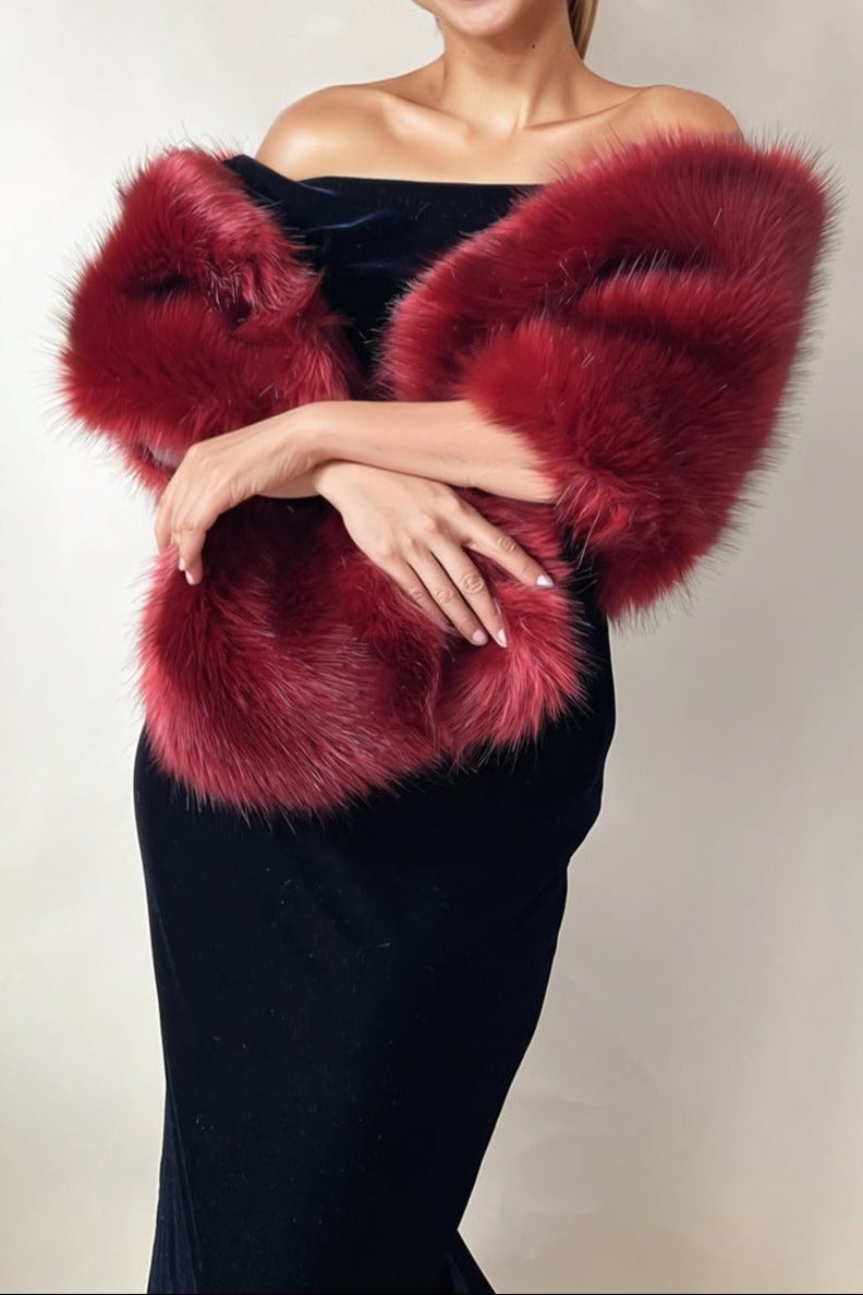 IMG_1789 HULDA WINE RED FUR SHAWL - EVENING WRAP
