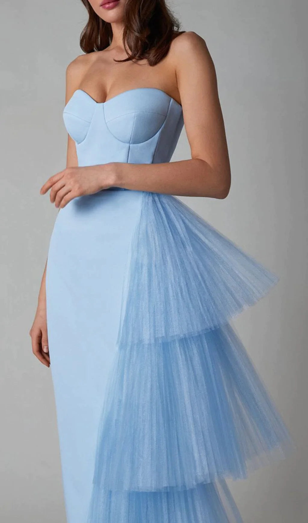 MESH STITCHED LIGHT BLUE DRESS FOR WEDDING
