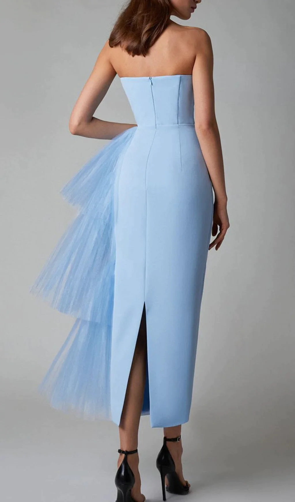 MESH STITCHED LIGHT BLUE DRESS FOR WEDDING