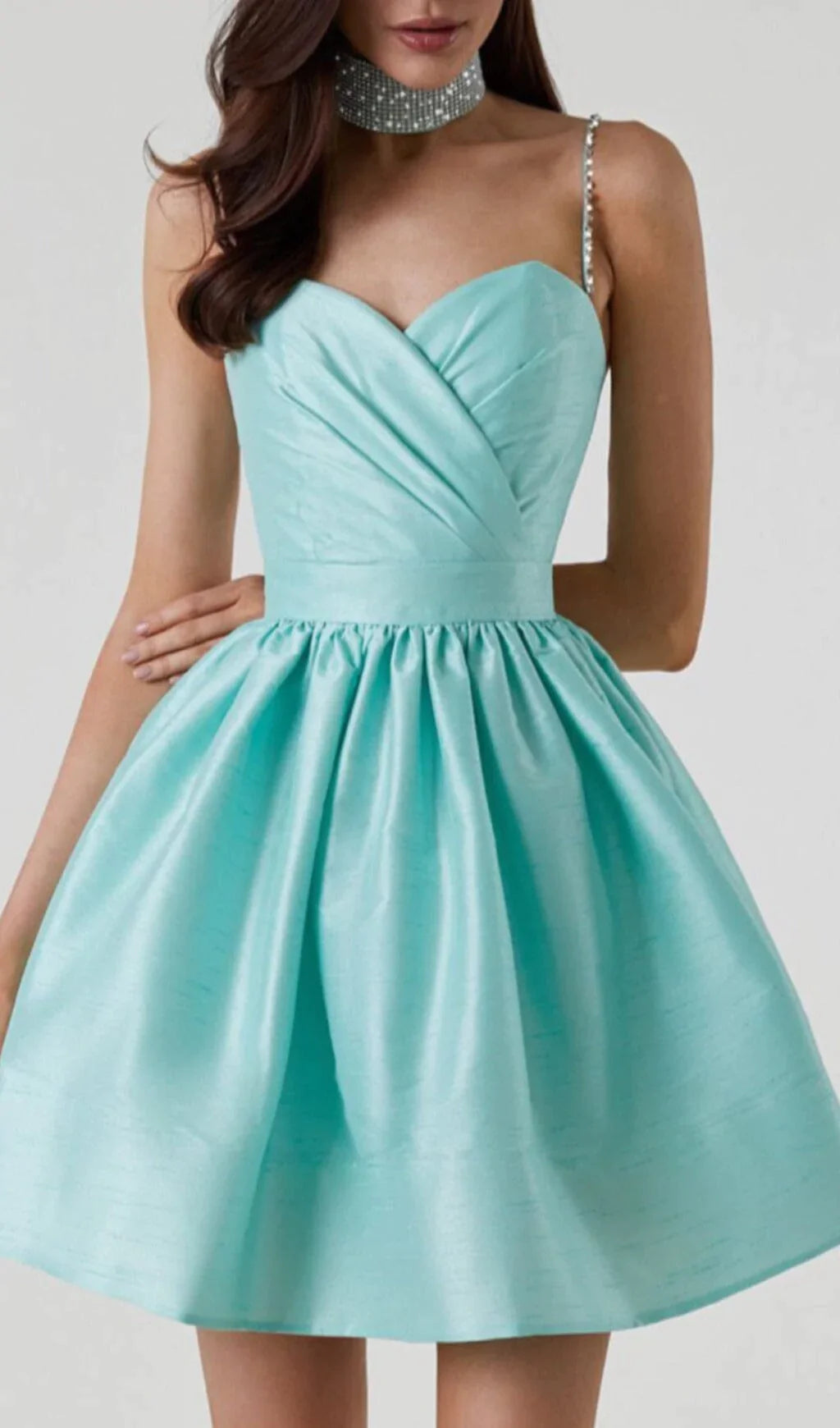 MINT GREEN DIAMOND SUSPENDER DRESS FOR WEDDING GUEST