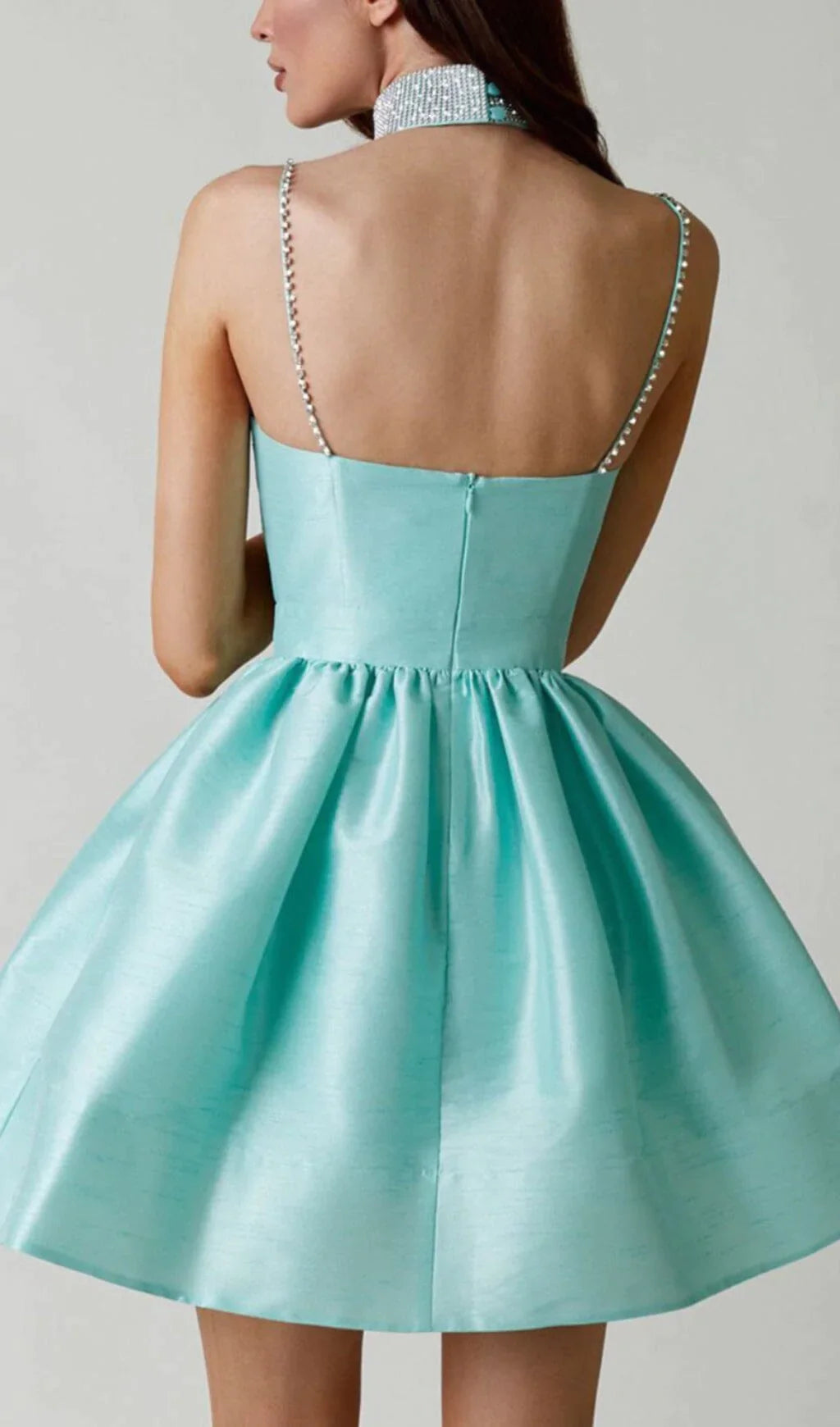 MINT GREEN DIAMOND SUSPENDER DRESS FOR WEDDING GUEST