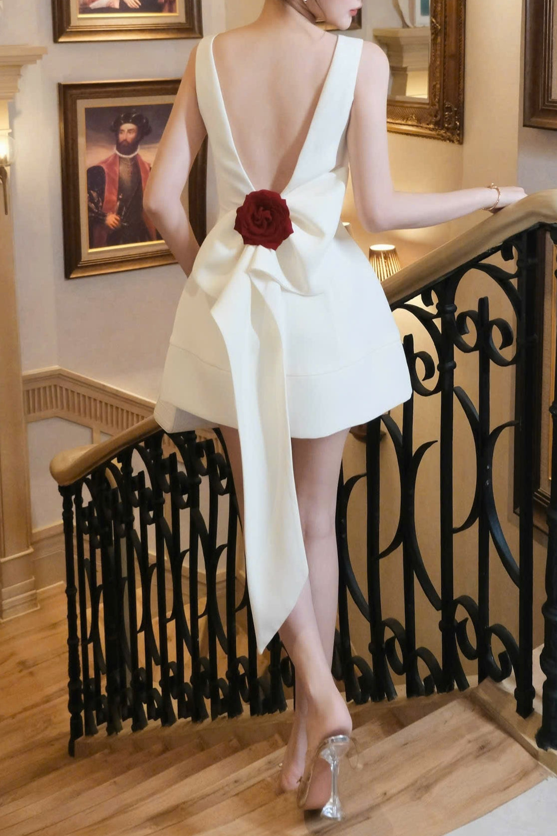 JOANNA BACKLESS WHITE MINI DRESS WITH BOW