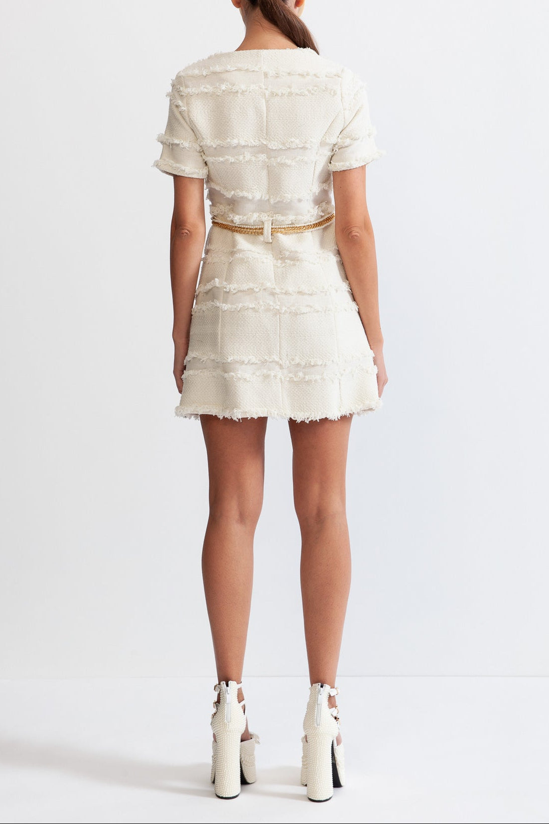 MARGUERITE PEARL TWEED MINI DRESS - BEIGE CHIC PARTY