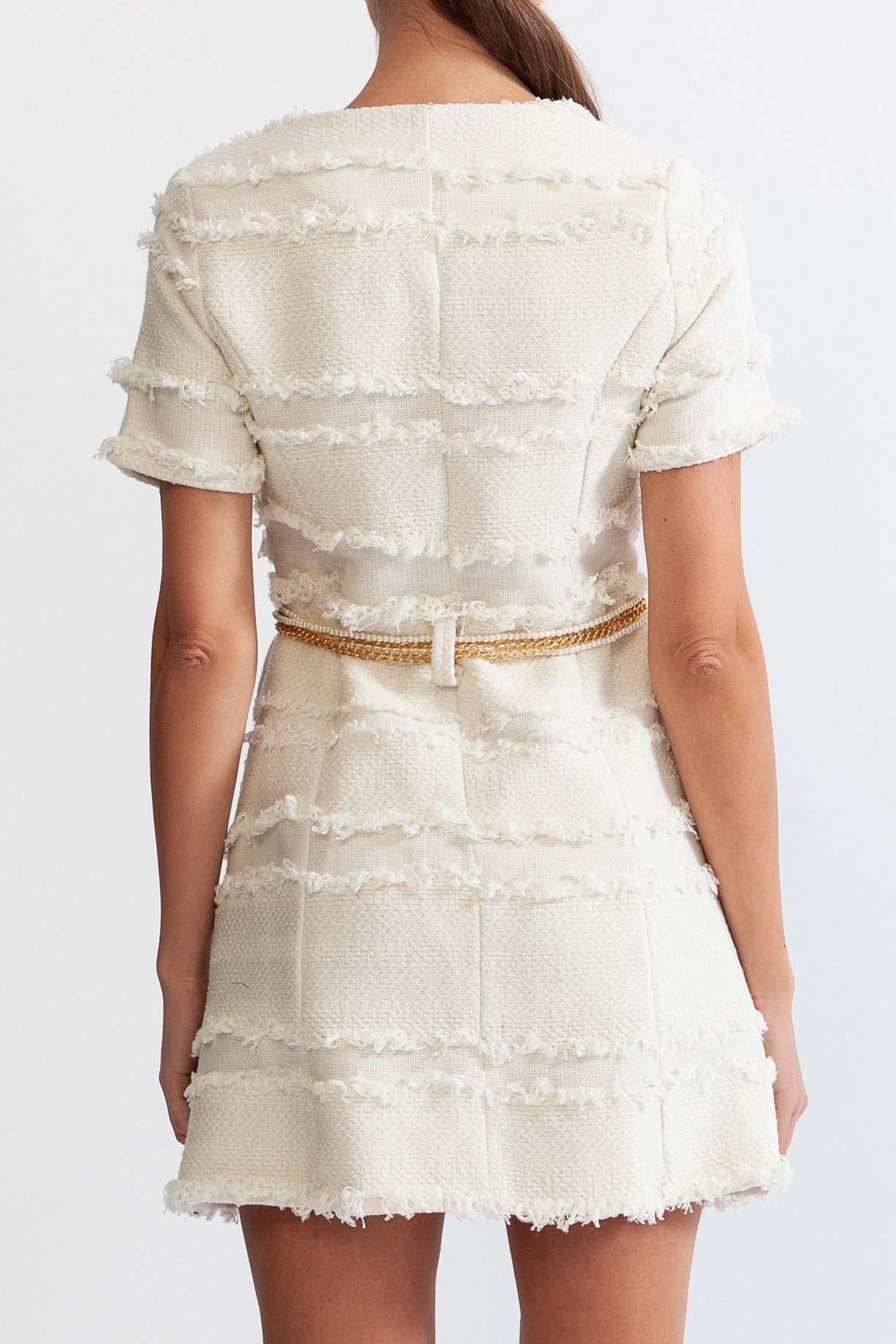 MARGUERITE PEARL TWEED MINI DRESS - BEIGE CHIC PARTY