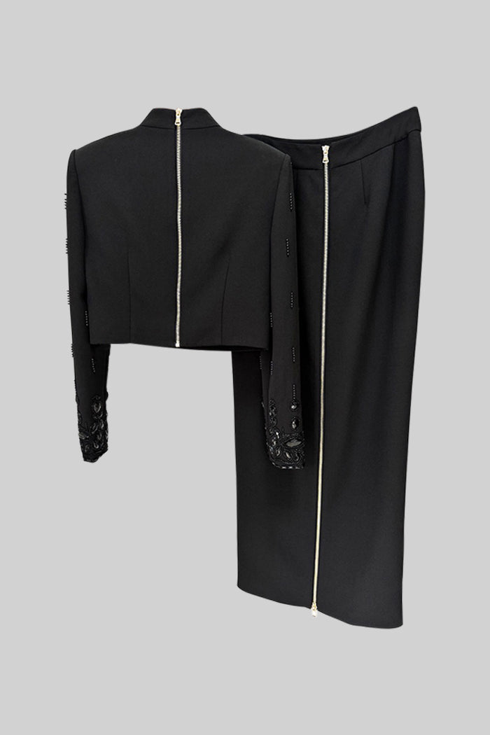 DIAMOND EMBELLISHED CO-ORD MAXI SKIRT BLACK