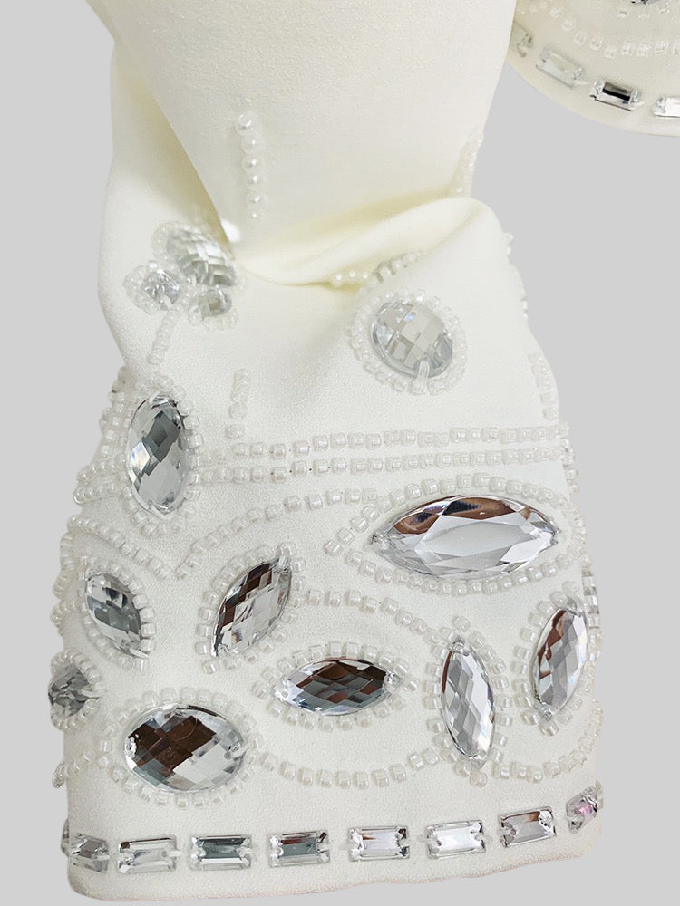 DIAMOND EMBELLISHED WHITE MAXI SKIRT CO-ORD SET