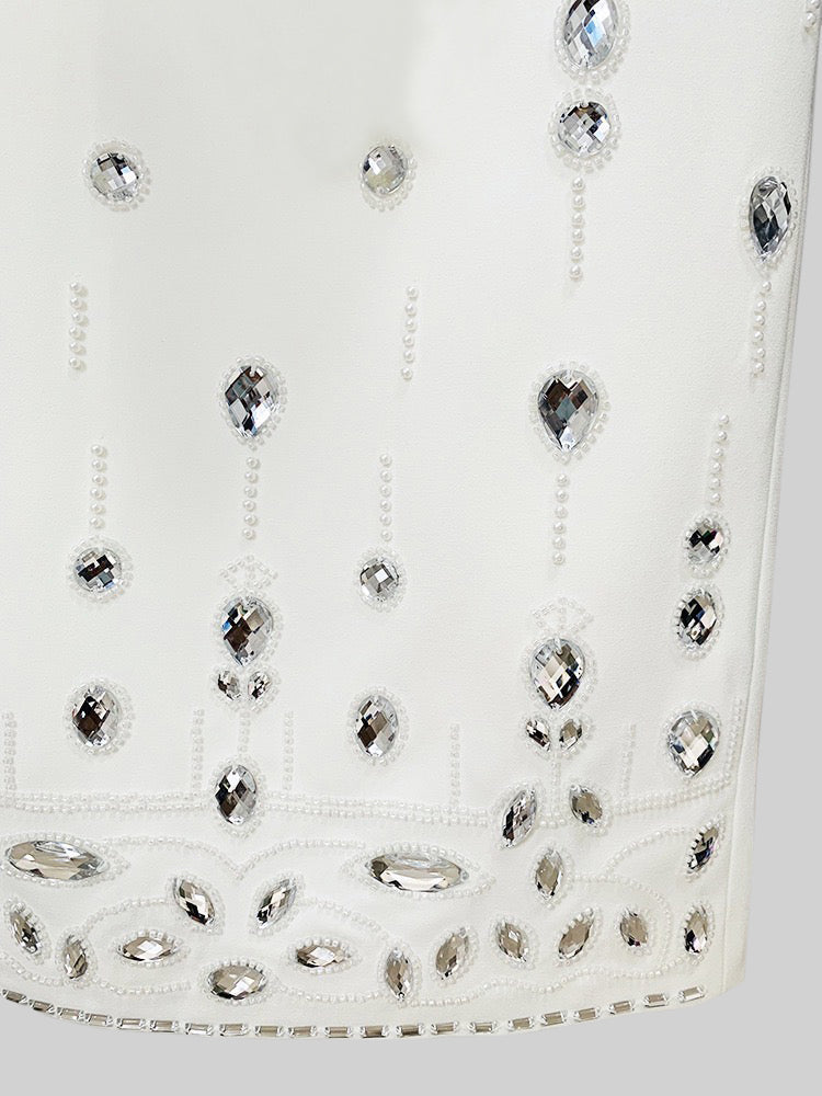 DIAMOND EMBELLISHED WHITE MAXI SKIRT CO-ORD SET