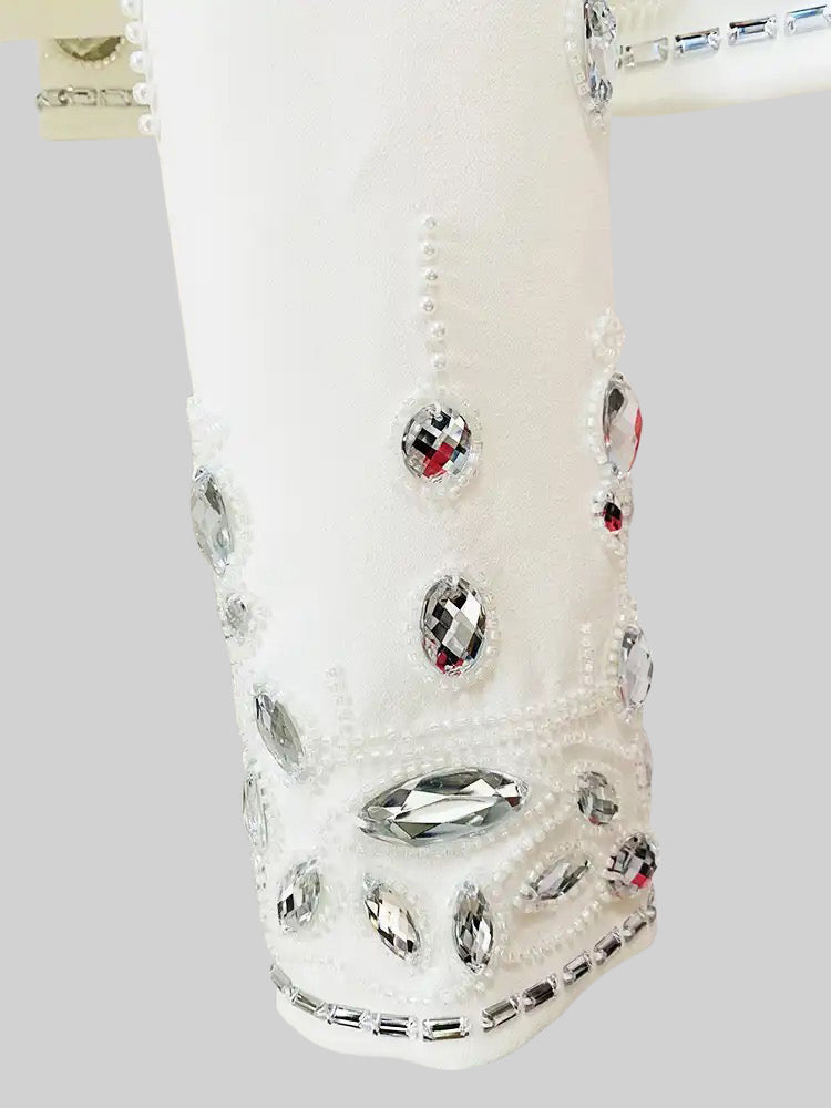 DIAMOND EMBELLISHED WHITE MAXI SKIRT CO-ORD SET