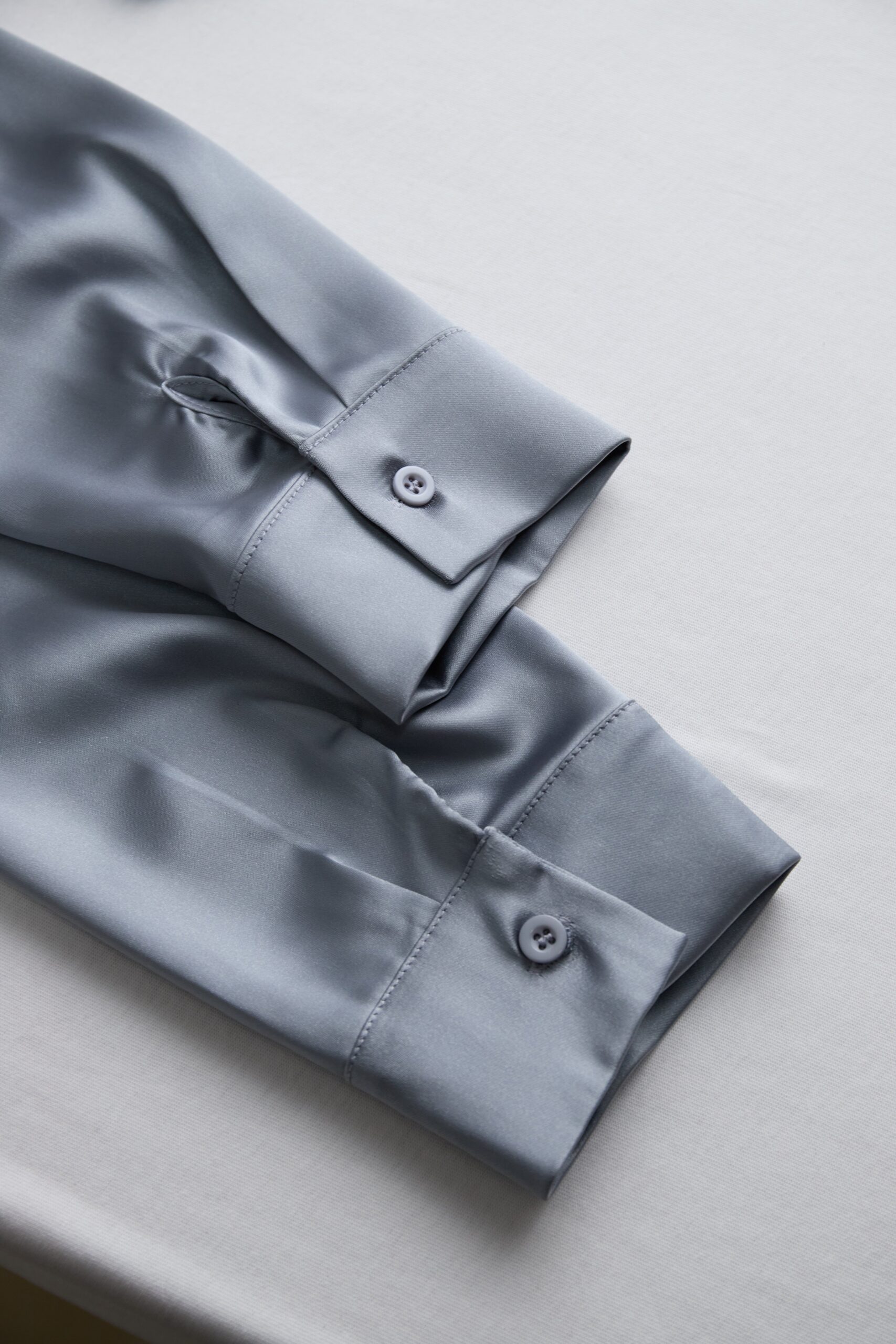 SILVER SATIN PLUNGING V-NECK BLOUSE FOR EVENING