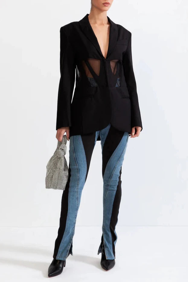 PATCHWORK BLACK BLAZER FOR WORK & PARTY