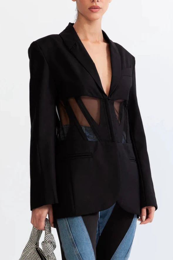 PATCHWORK BLACK BLAZER FOR WORK & PARTY