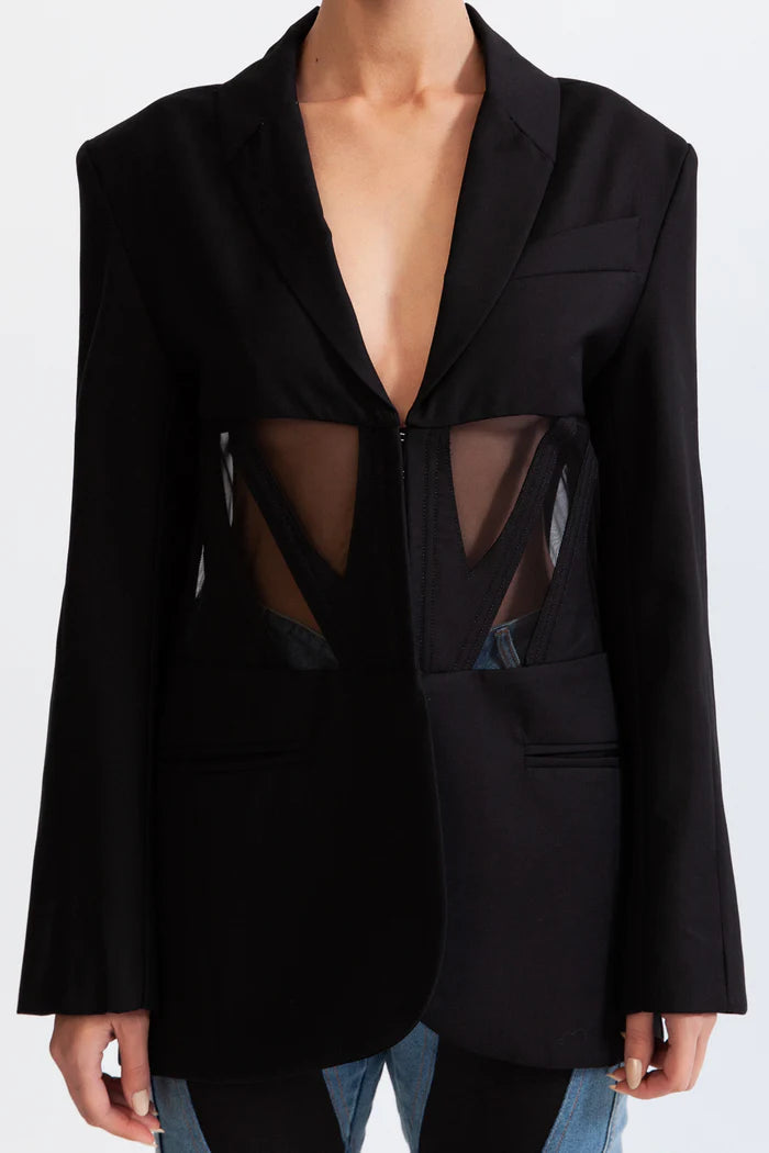 PATCHWORK BLACK BLAZER FOR WORK & PARTY
