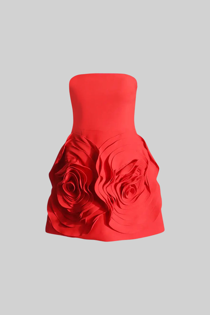 SLEEVELESS RED MINI DRESS, FLORAL PARTY STYLE