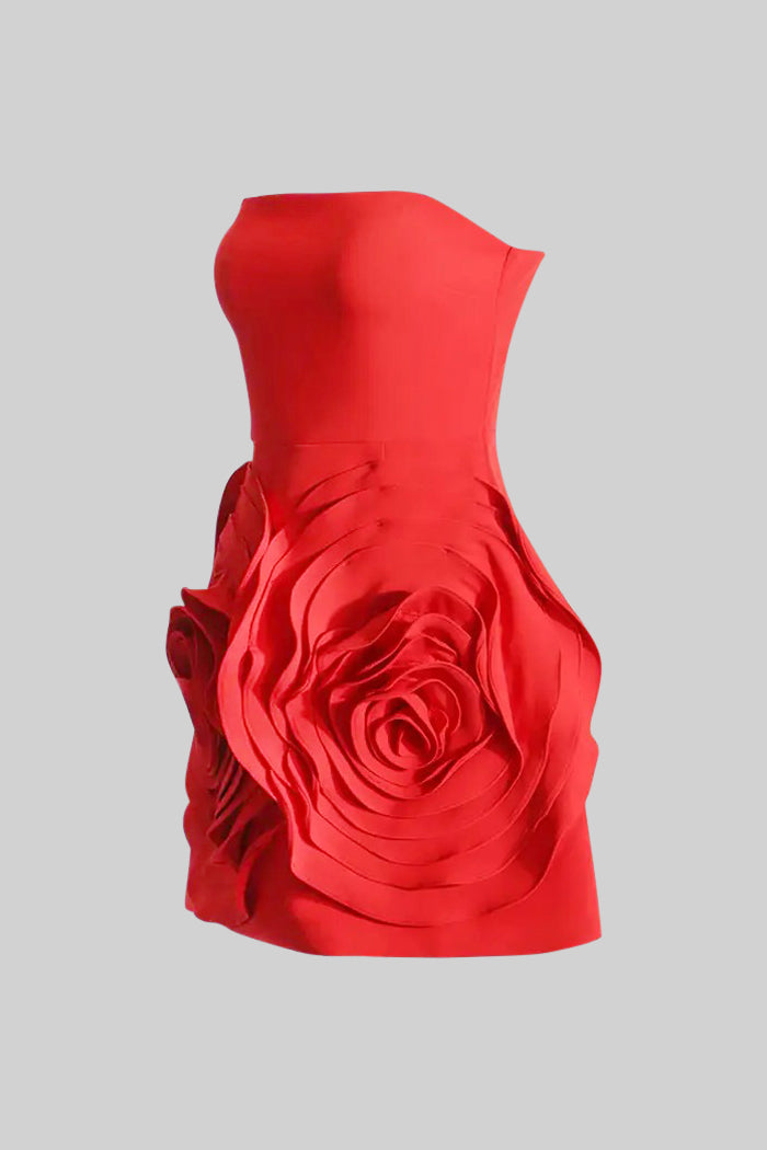 SLEEVELESS RED MINI DRESS, FLORAL PARTY STYLE