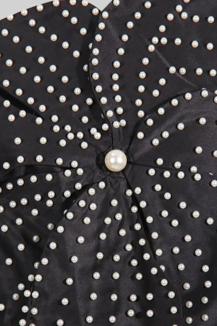 SLEEVELESS 3D FLORAL PEARL TOP - BLACK EVENING PARTY