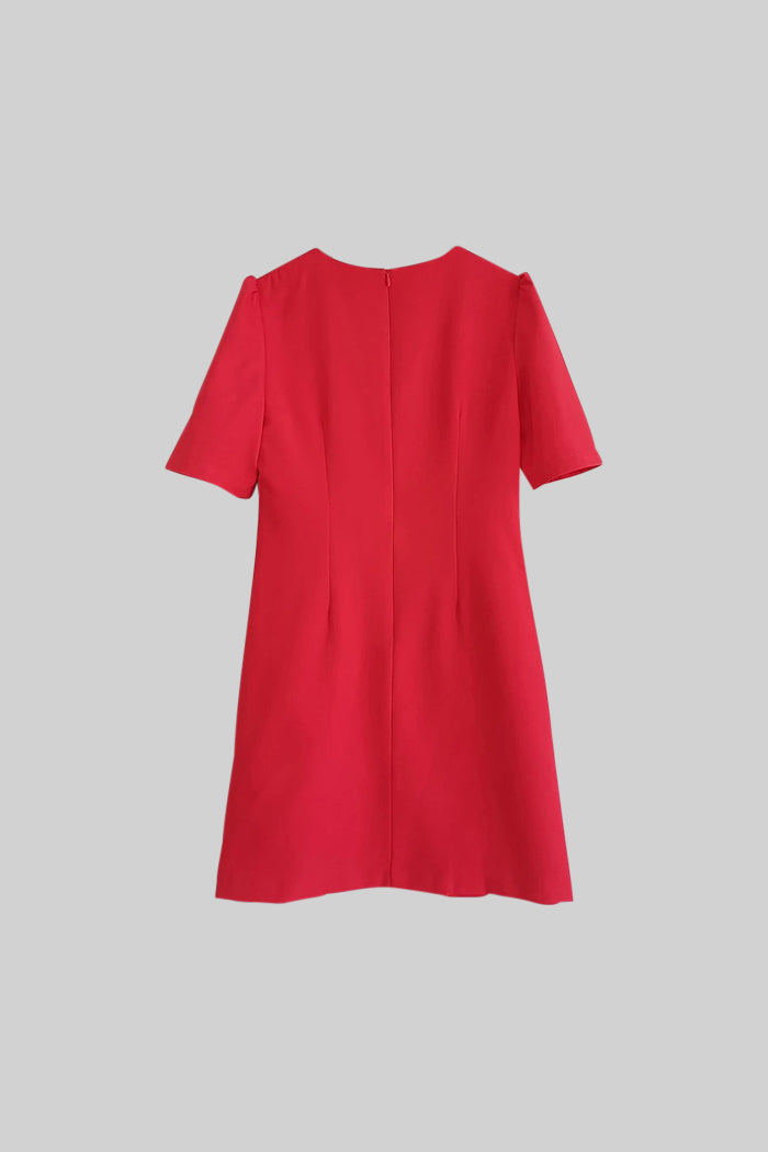 RED MINI ROSES SHORT SLEEVE DRESS - PARTY