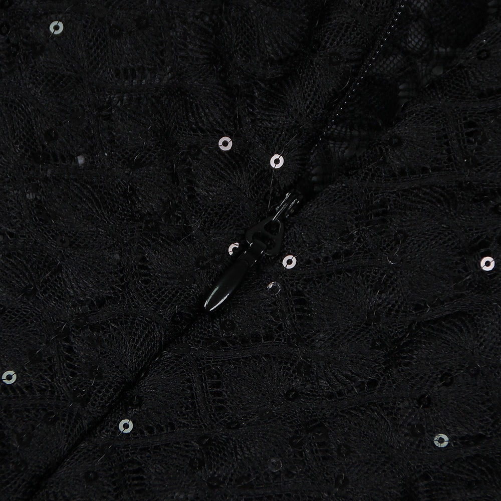 BLACK FEATHER SEQUIN PARTY JUMPSUIT