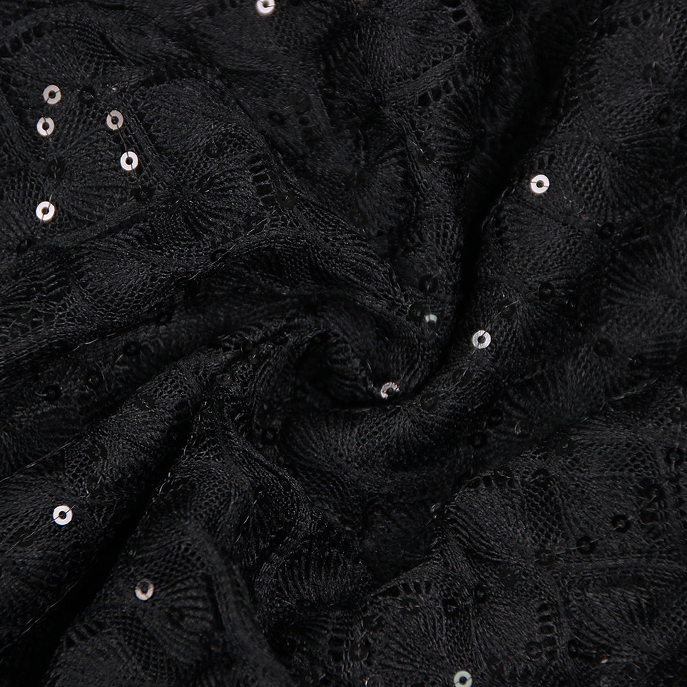 BLACK FEATHER SEQUIN PARTY JUMPSUIT