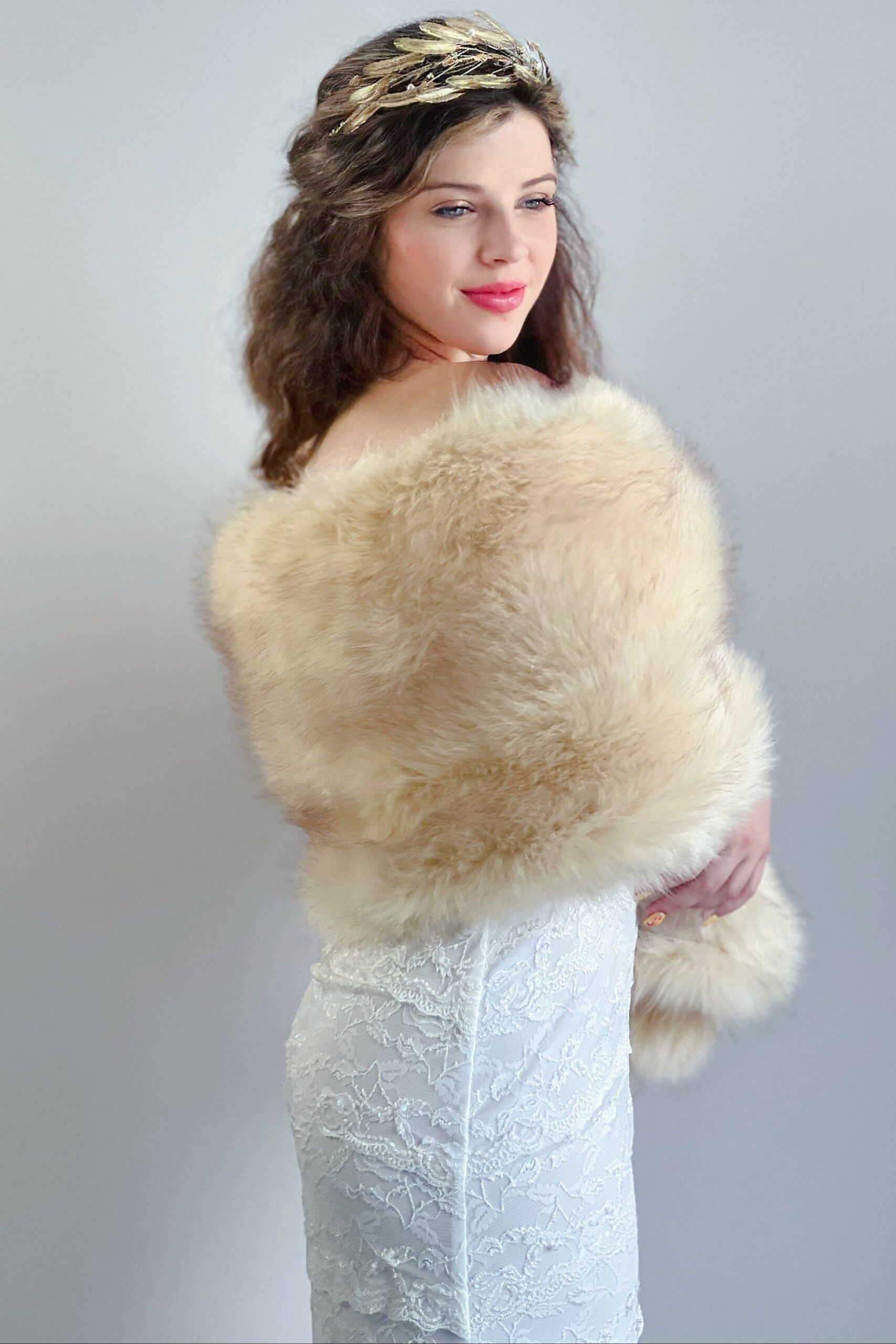 ISABEL FUR SHAWL FOR WEDDING EVENING WRAP
