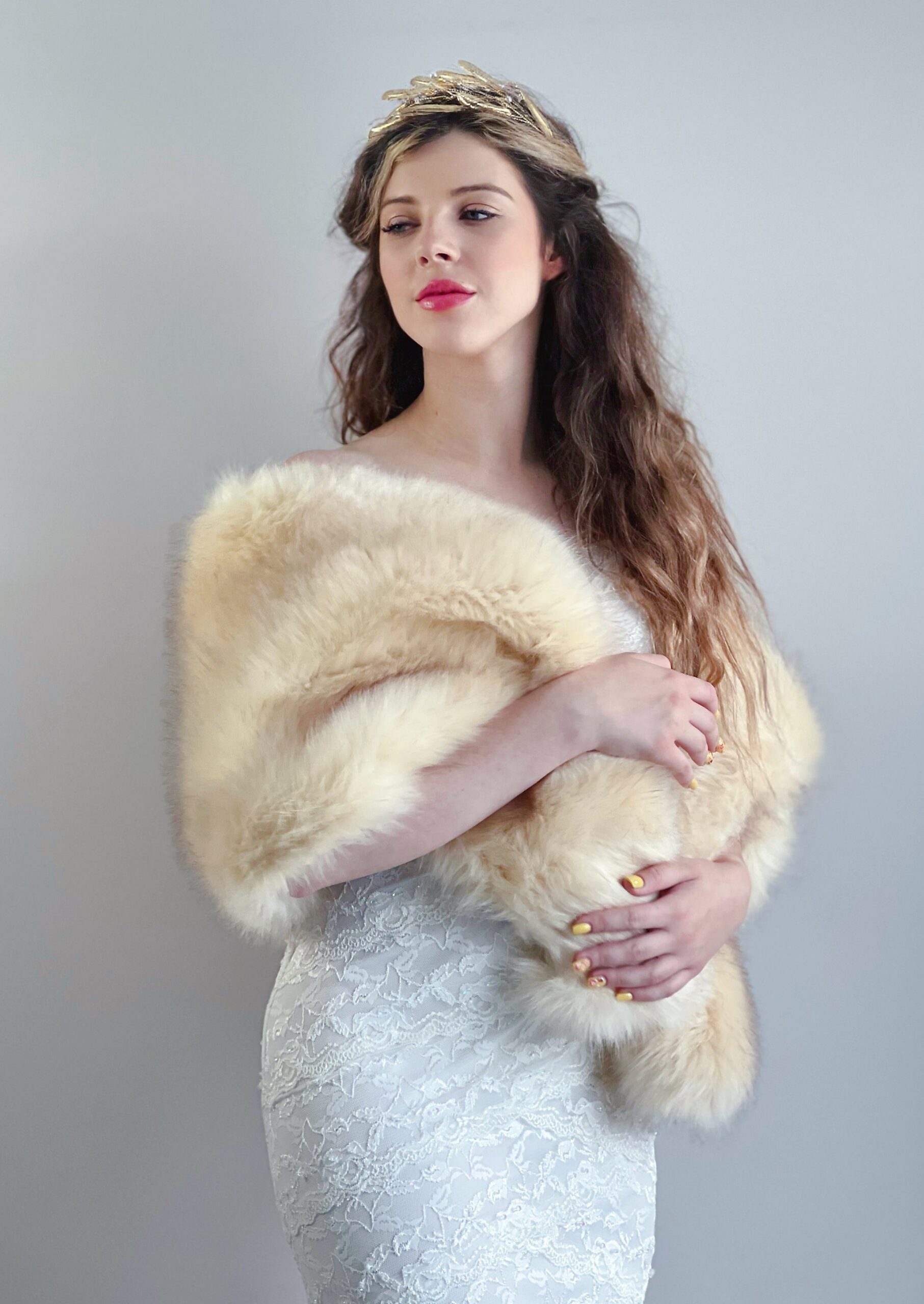 ISABEL FUR SHAWL FOR WEDDING EVENING WRAP