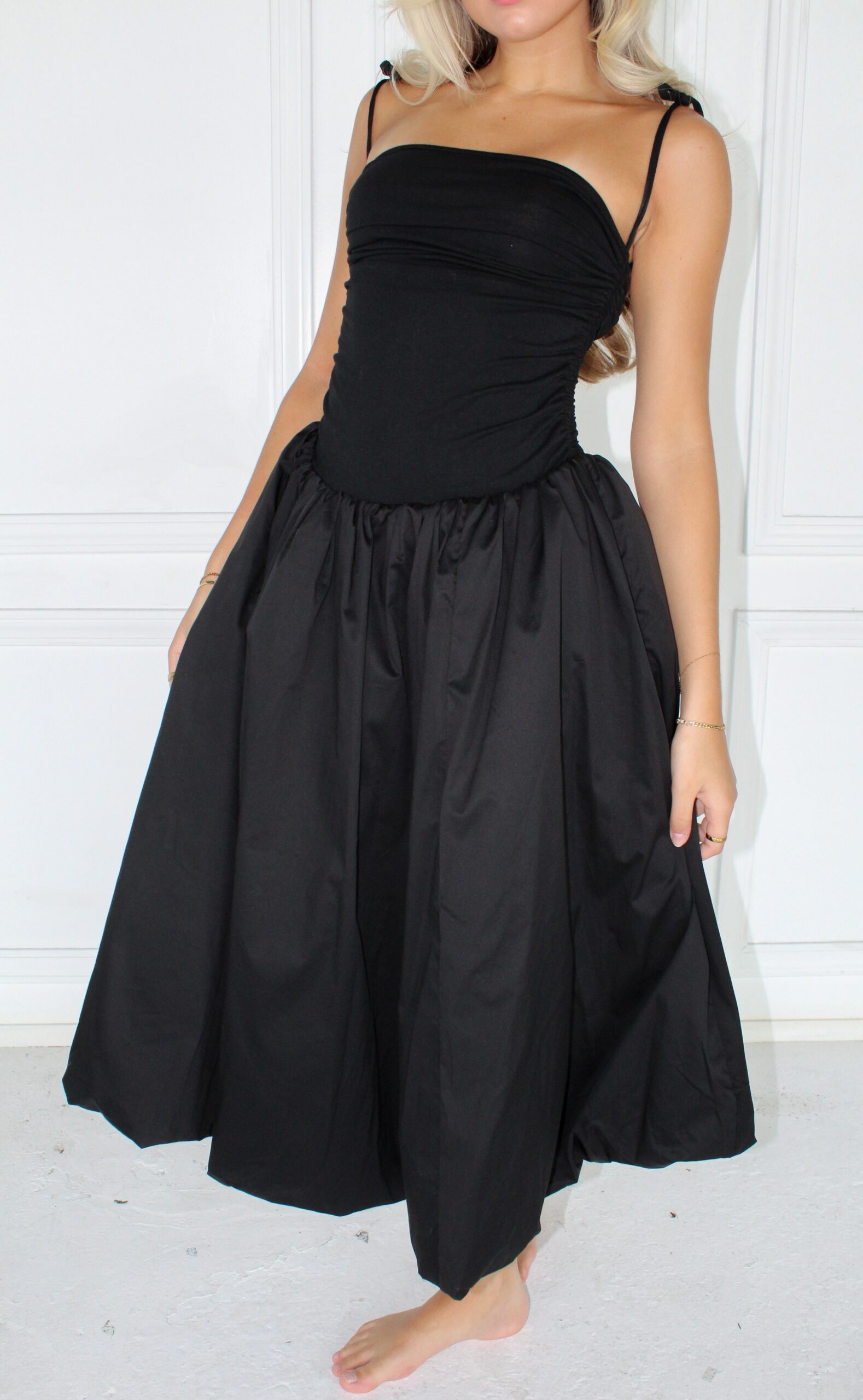 LOTTIE PUFFBALL MIDI DRESS BLACK - PARTY OCCASION