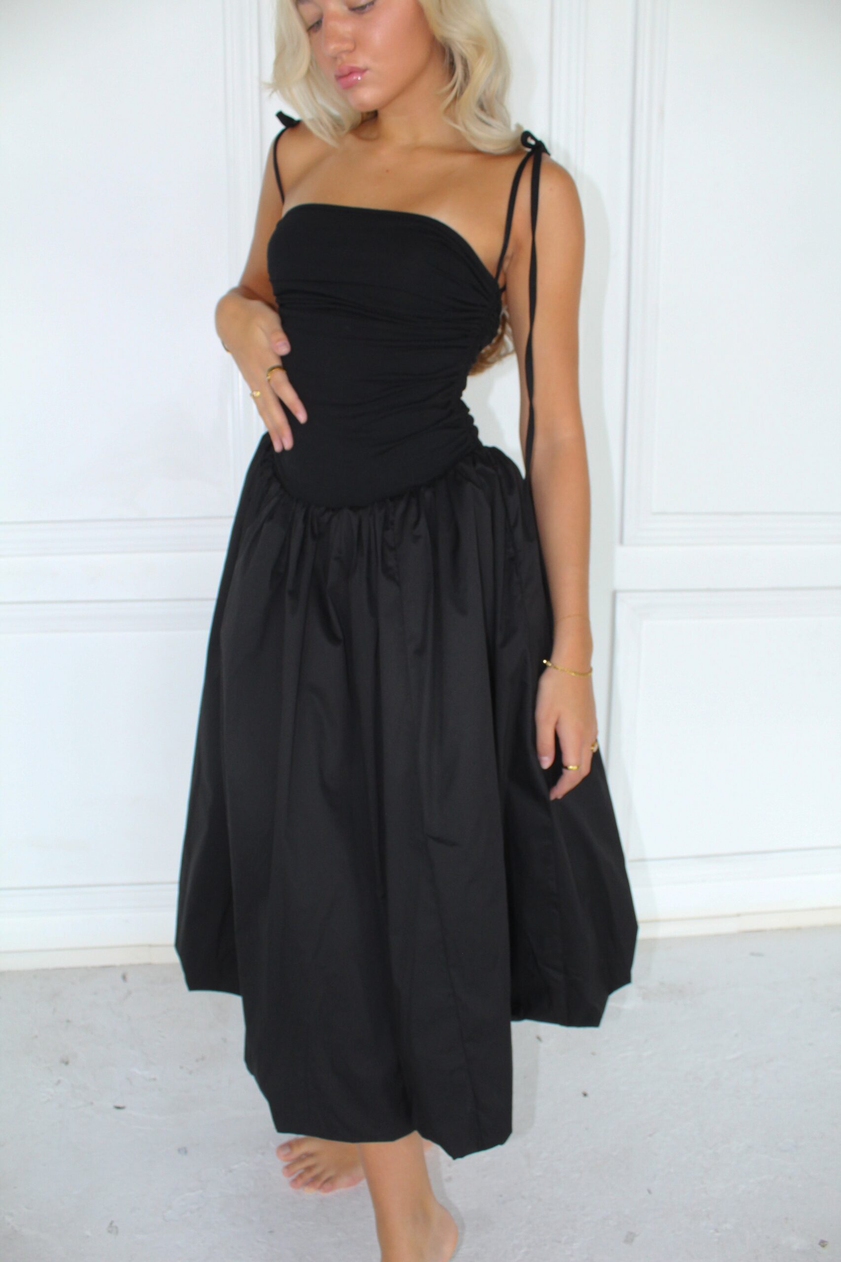 LOTTIE PUFFBALL MIDI DRESS BLACK - PARTY OCCASION