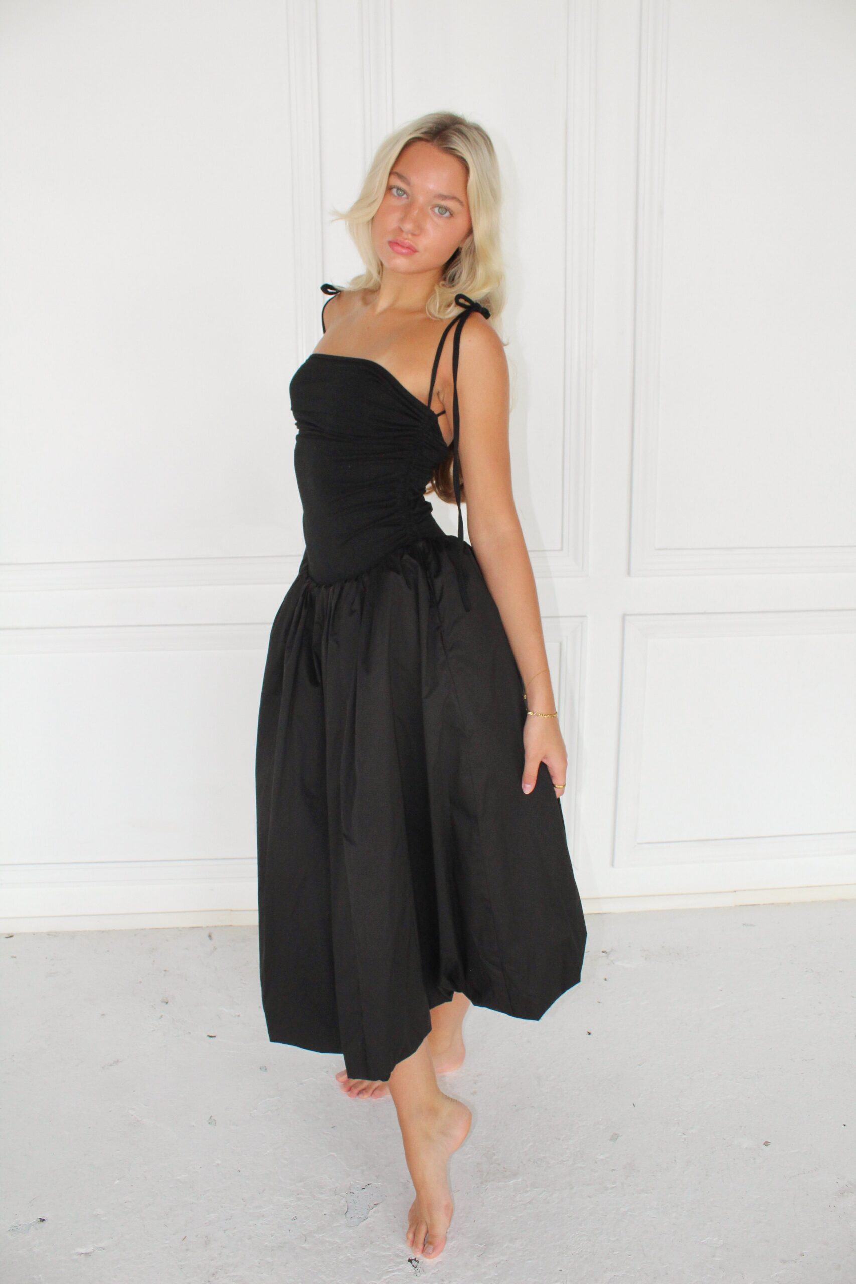 LOTTIE PUFFBALL MIDI DRESS BLACK - PARTY OCCASION