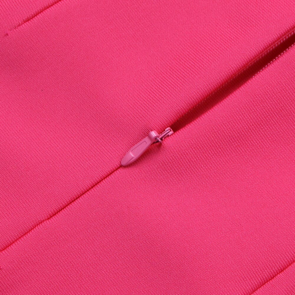 FEATHER BODYCON BANDAGE MIDI DRESS HOT PINK