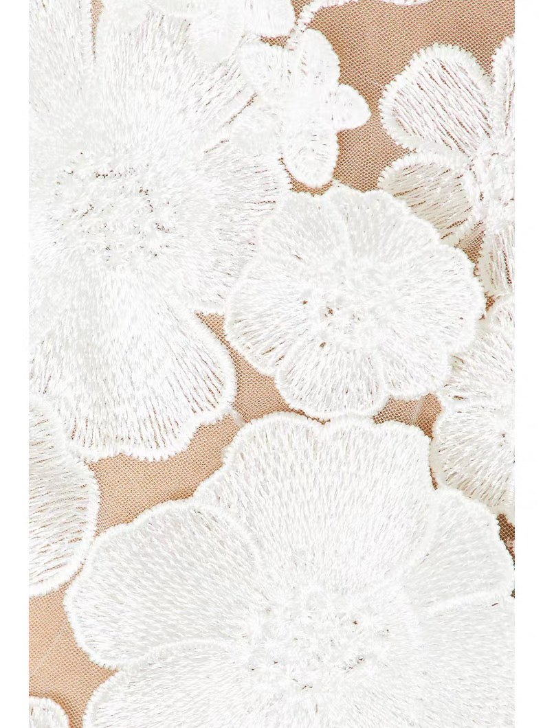 SHANNON 3D FLORAL WHITE MIDI DRESS FOR WEDDING
