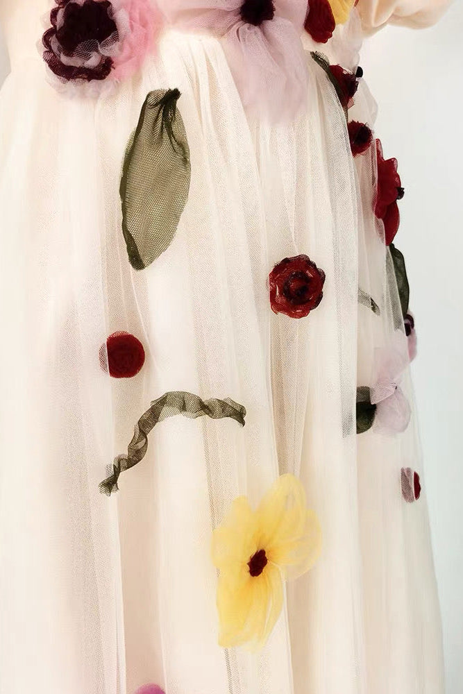FLORAL PUFF SLEEVE MIDI DRESS, PINK