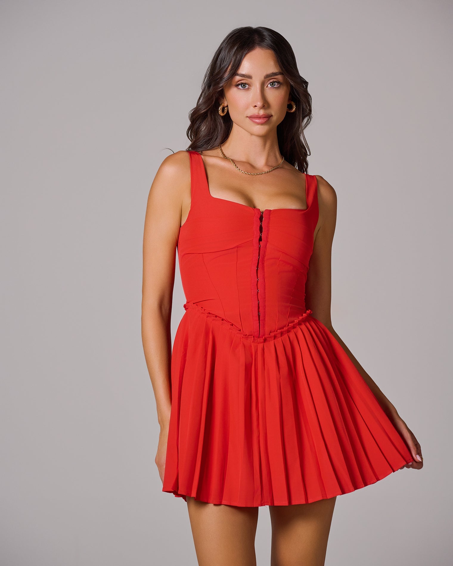 SCARLET PLEATED MINI DRESS FOR PARTY