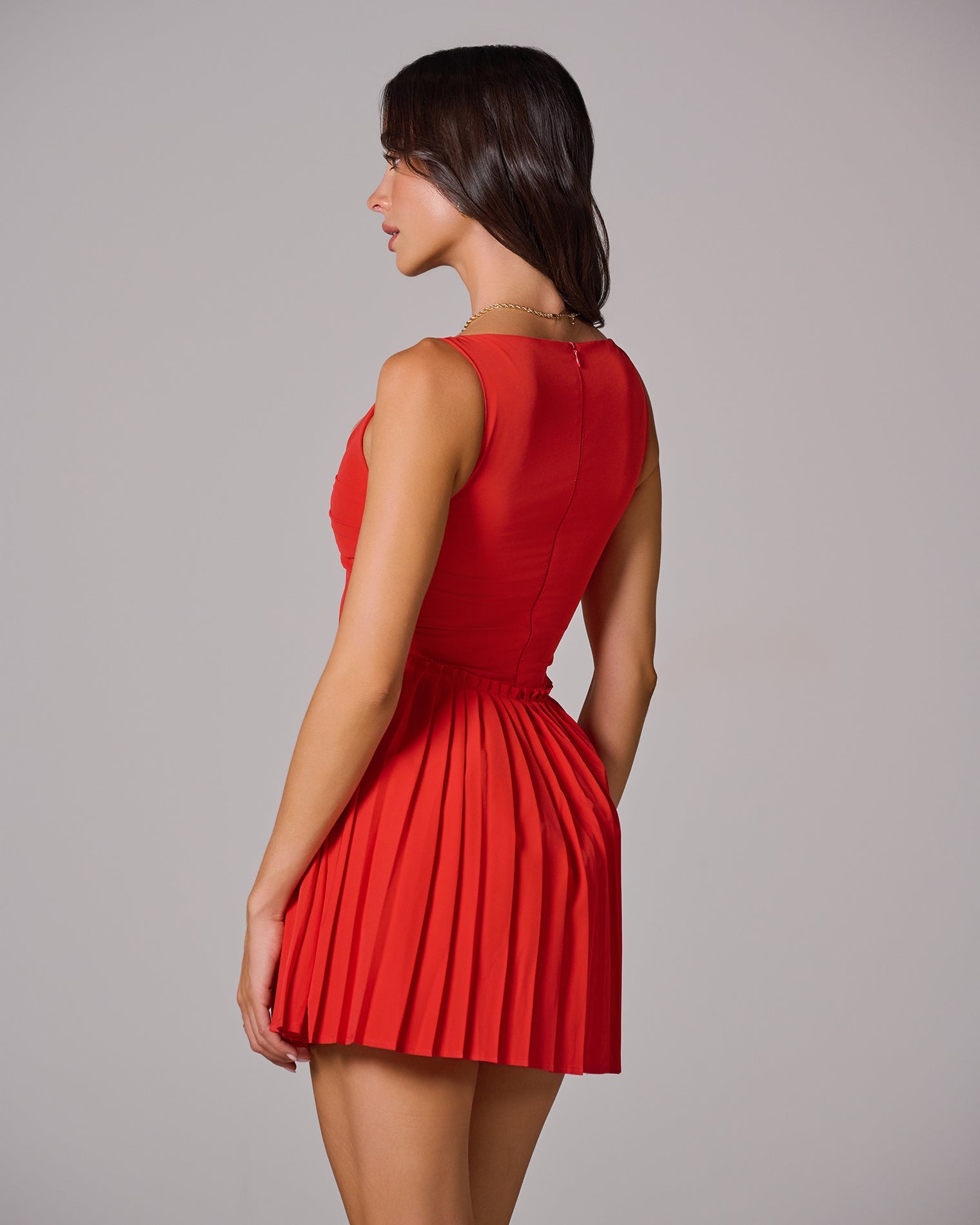 SCARLET PLEATED MINI DRESS FOR PARTY