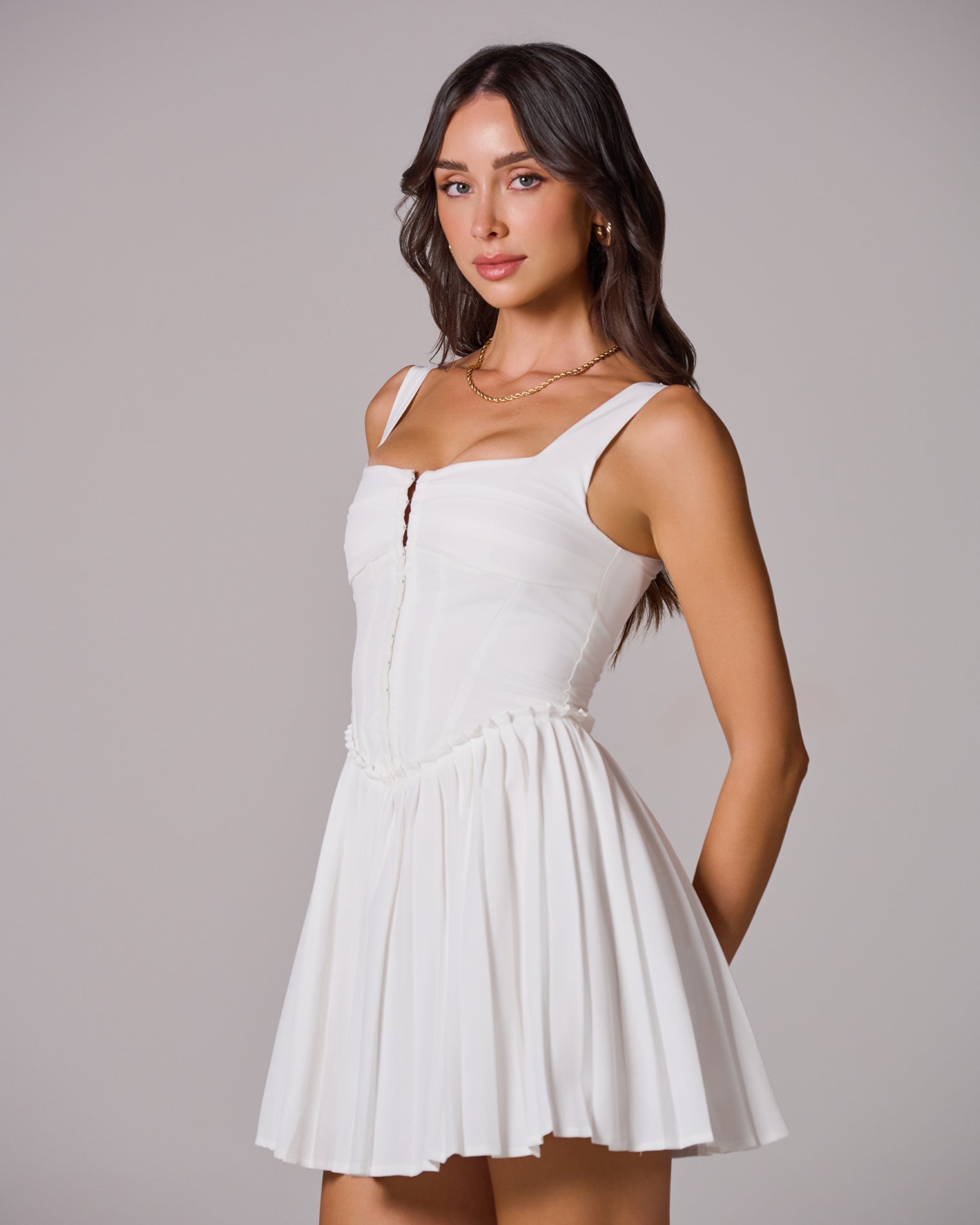 SCARLET PLEATED MINI DRESS FOR PARTY
