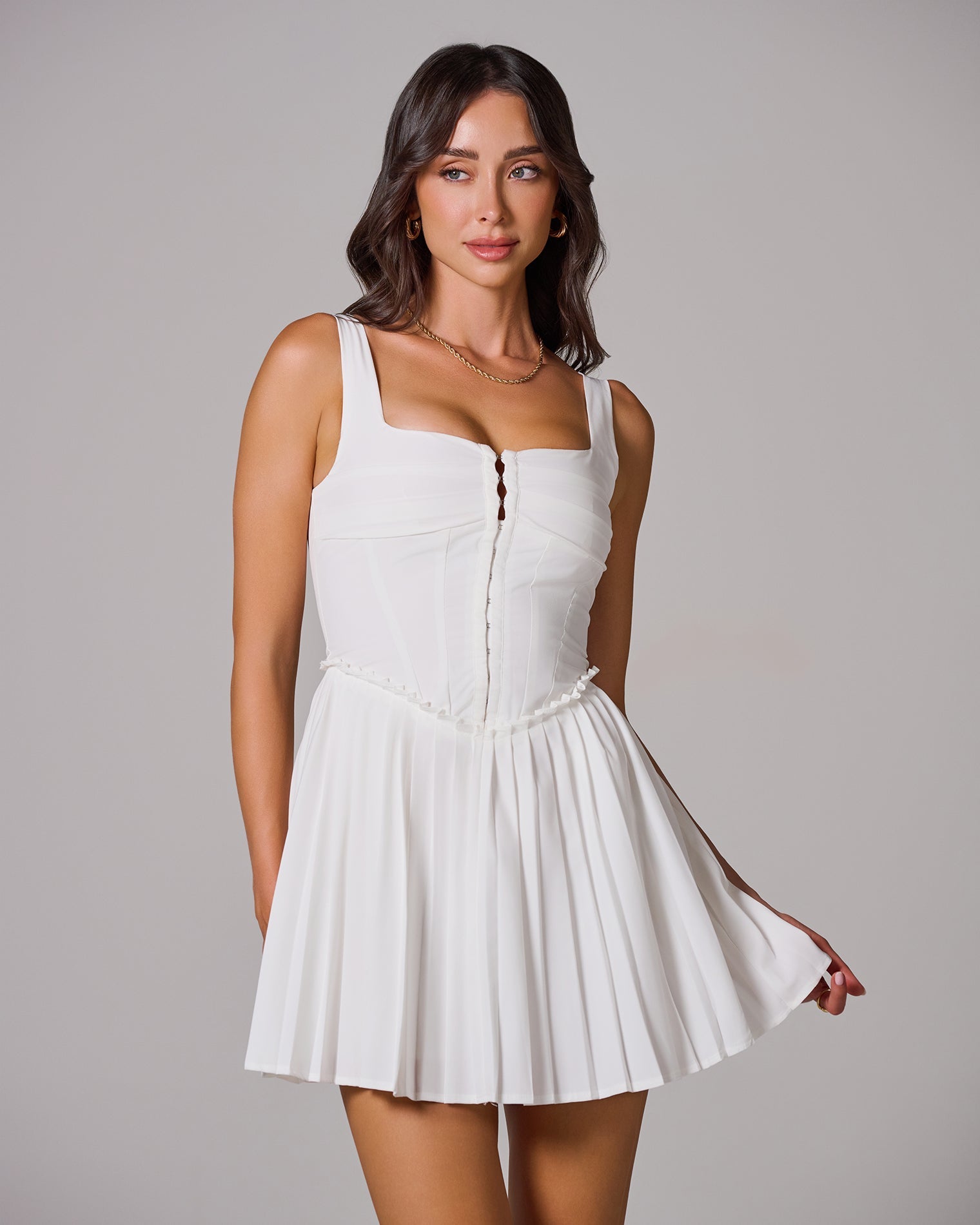 SCARLET PLEATED MINI DRESS FOR PARTY
