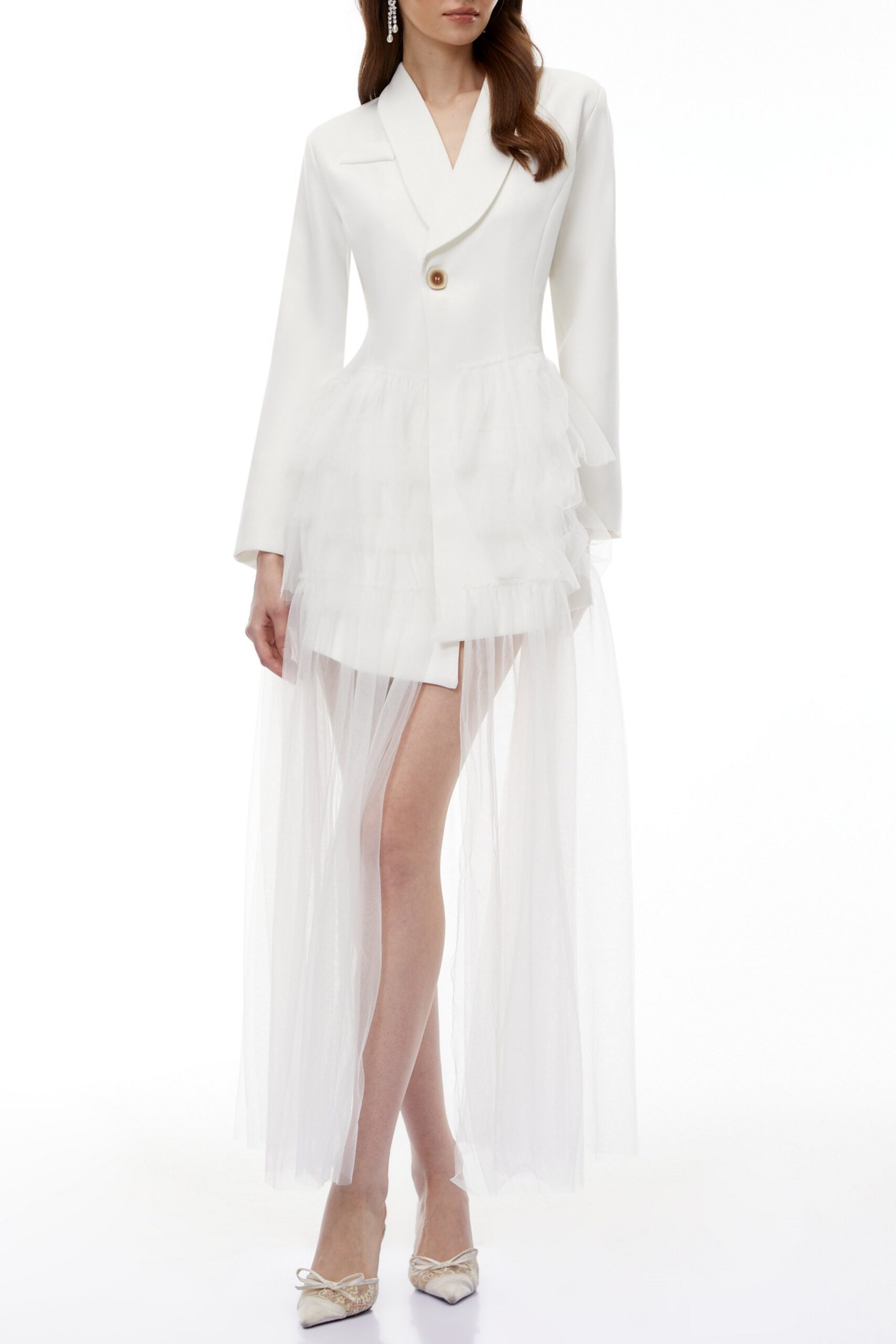 IllyriaWhiteBlazerMaxiDresswithRuffledTulle_1 ILLYRIA WHITE RUFFLED TULLE BLAZER MAXI DRESS