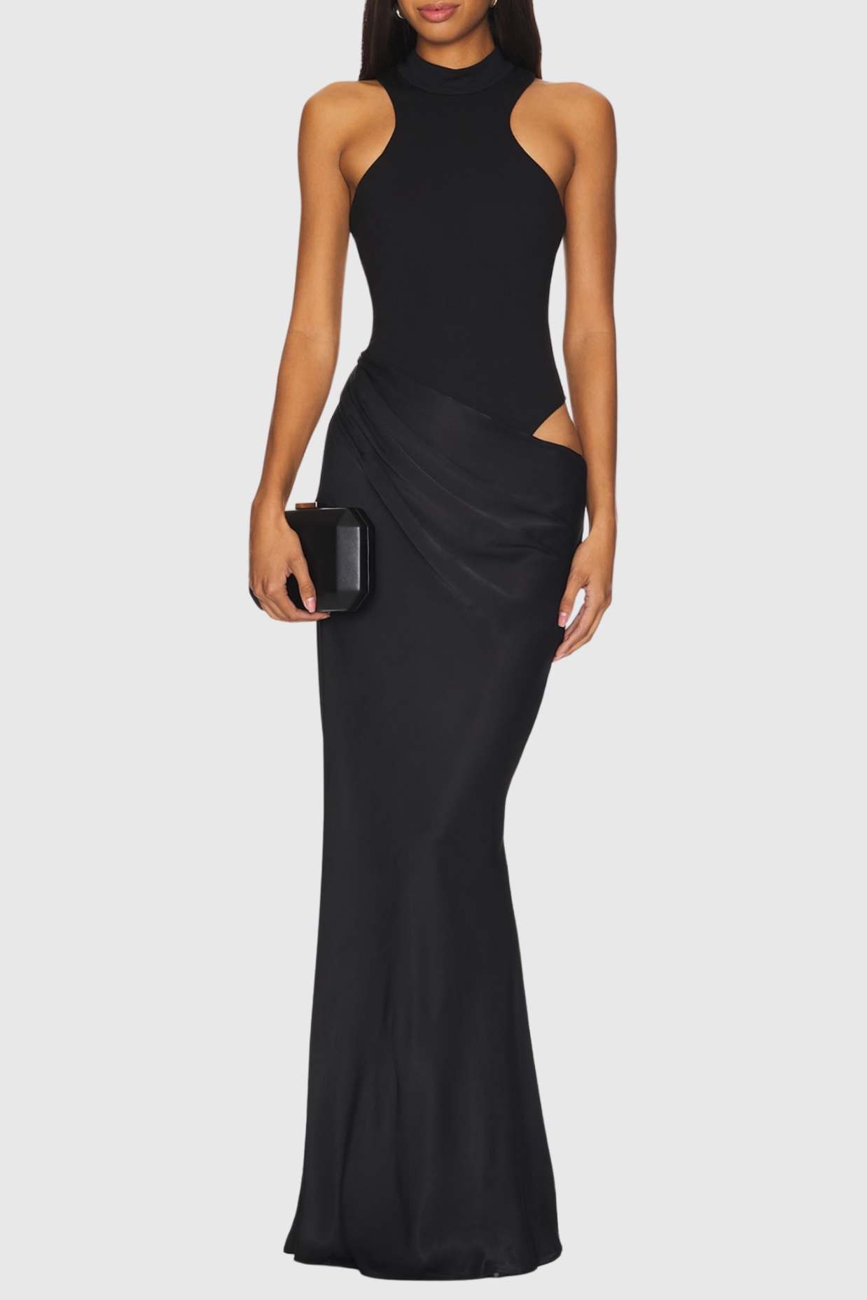 IlyaAsymmetricalCutoutSatinMaxiDress-Black_4 BLACK ASYMMETRICAL CUTOUT SATIN MAXI DRESS