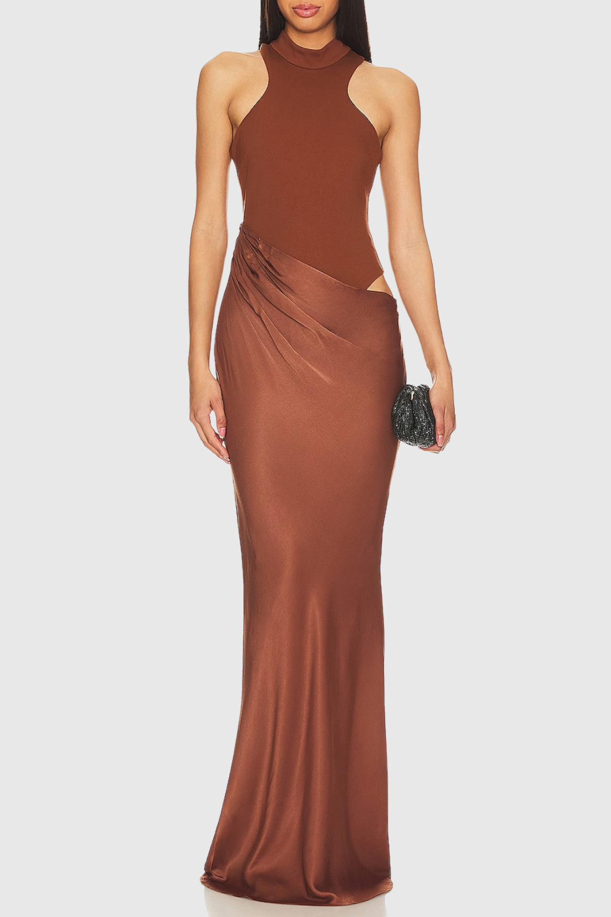 IlyaAsymmetricalCutoutSatinMaxiDress-Brown_5 ASYMETRICAL CUTOUT SATIN MAXI DRESS BROWN