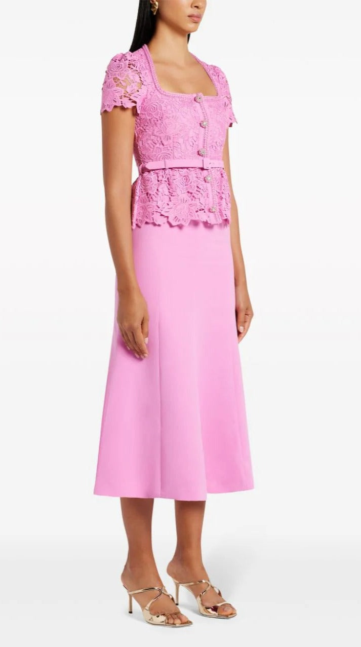 PINK LACE BODYCON MIDI DRESS FOR PARTY