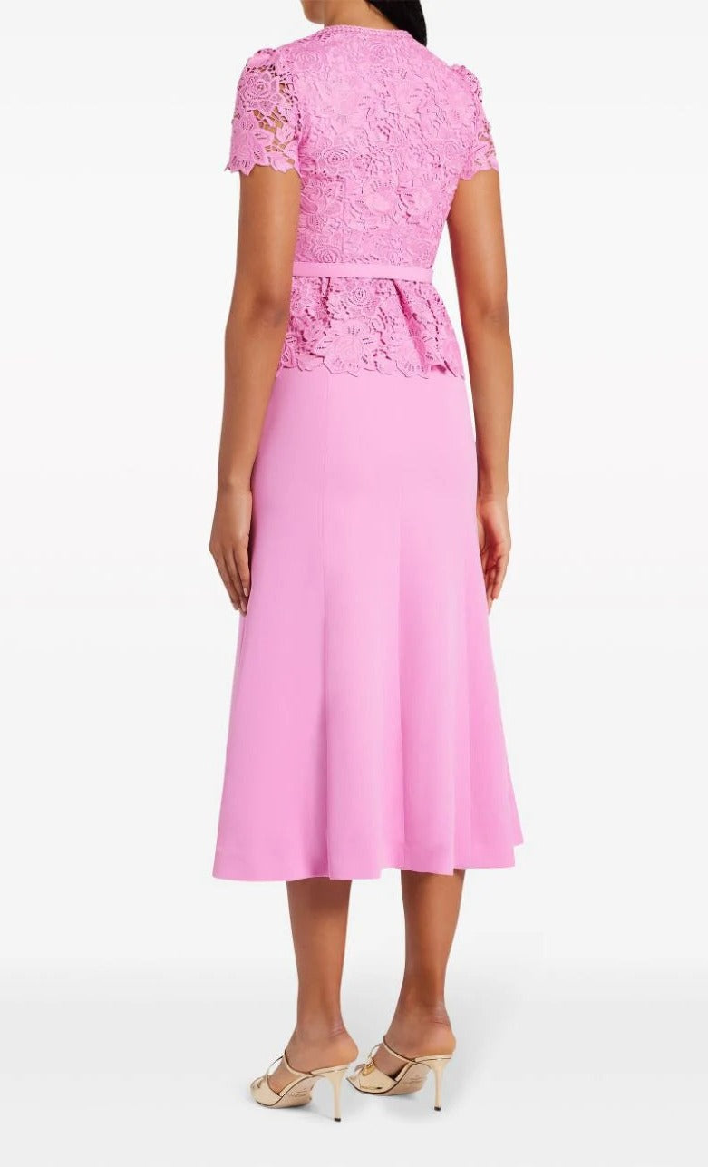 PINK LACE BODYCON MIDI DRESS FOR PARTY